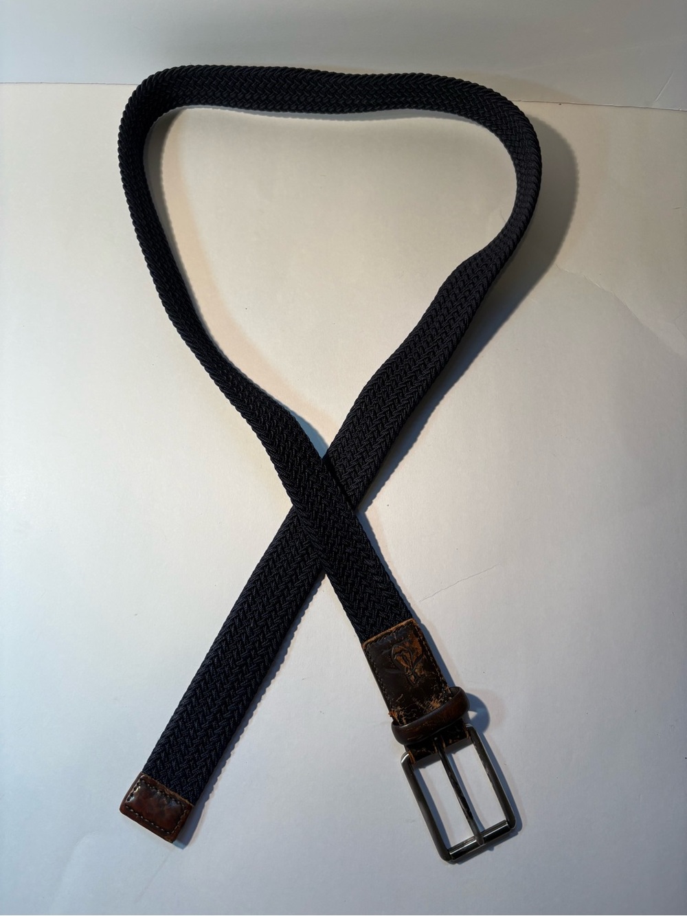 Penguin Elastic Fabric Woven Navy Stretch Belt 40 Brown Leather Academia Career